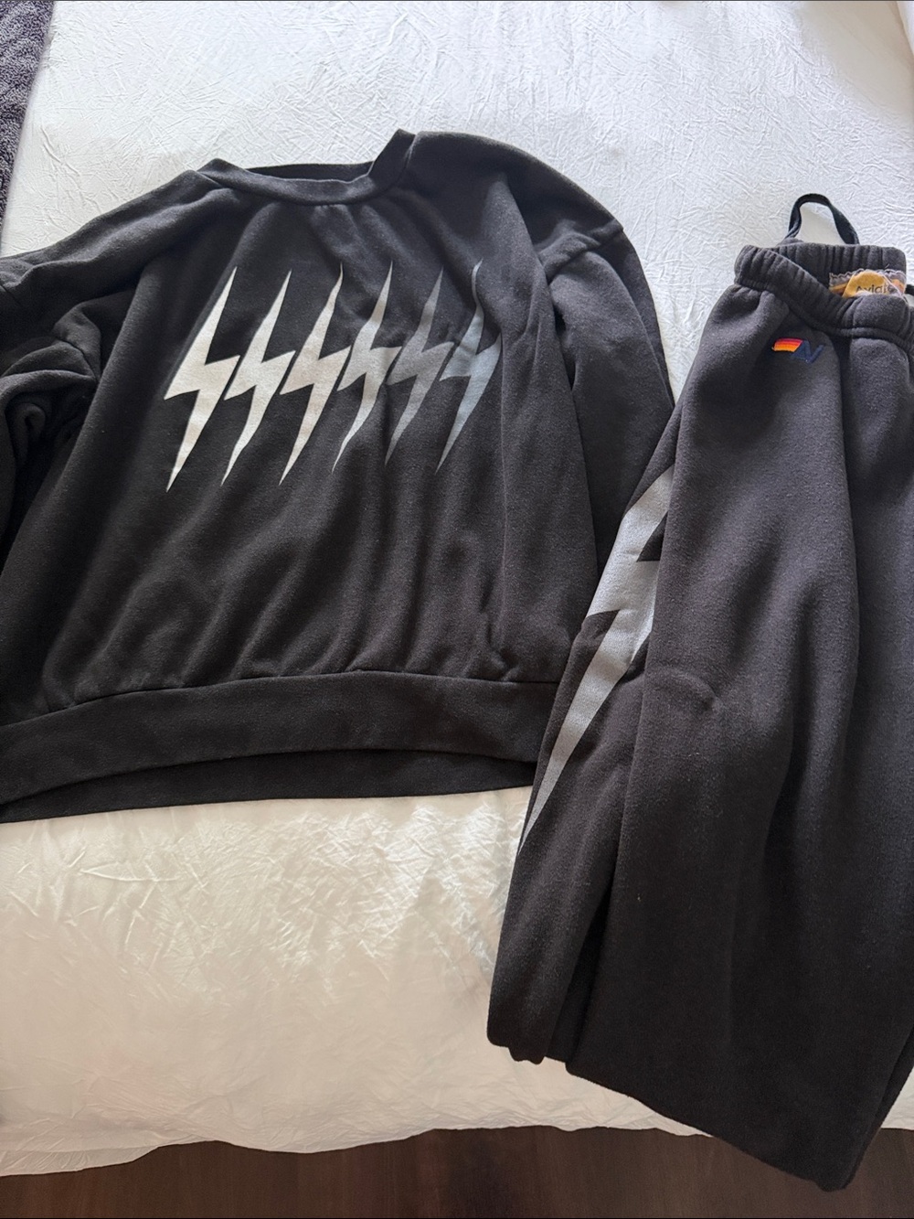 Aviator Nation Black Track Sweatshirt & Joggers with Gray Lightning Bolts
